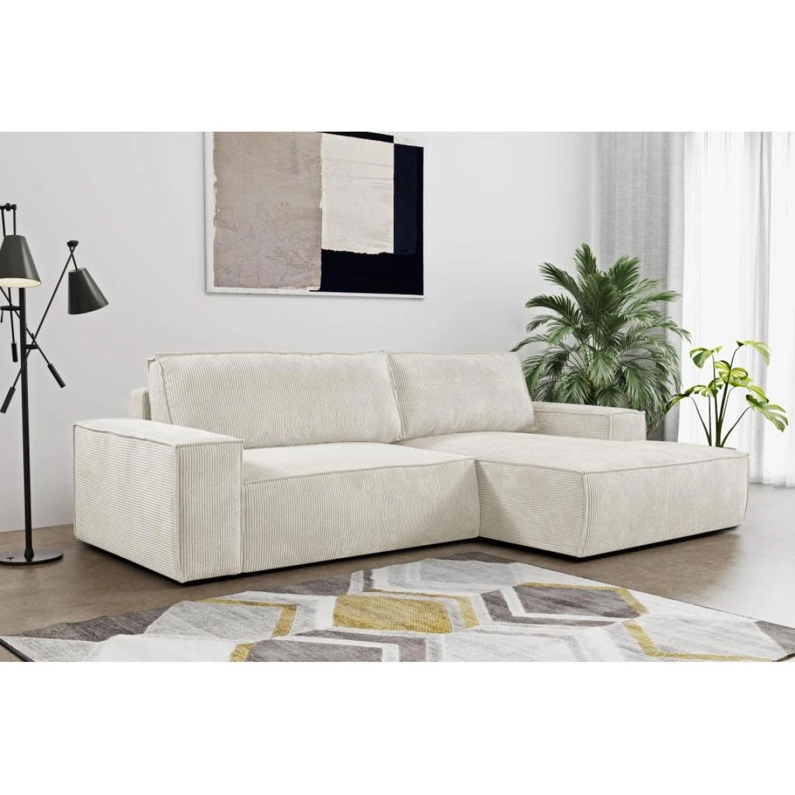 Vente-unique Ensemble Canapé D'angle Droit Convertible Beige AMELIA Et Table Basse... 2 Vente-unique Ensemble Canapé D'angle Droit Convertible Beige AMELIA Et Table Basse... – Image 2