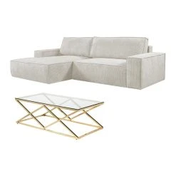 Vente-unique Ensemble Canapé D'angle Gauche Convertible Beige AMELIA Et Table Bass...