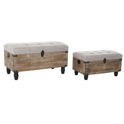 Pegane Ensemble De 2 Banquettes Coffres En Bois Et Polyester Coloris Beige
