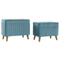 Pegane Ensemble De 2 Banquettes Coffres En Bois Et Polyester Coloris Bleu Cie...