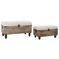 Pegane Ensemble De 2 Banquettes Coffres En Bois Et Polyester Coloris Gris/Mar...