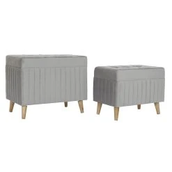 Pegane Ensemble De 2 Banquettes Coffres En Bois Et Polyester Coloris Gris/Nat...