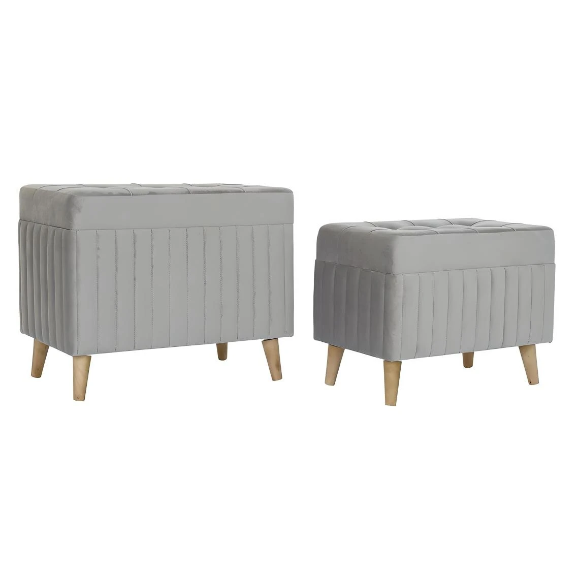 Pegane Ensemble De 2 Banquettes Coffres En Bois Et Polyester Coloris Gris/Nat... 1 Pegane Ensemble De 2 Banquettes Coffres En Bois Et Polyester Coloris Gris/Nat...