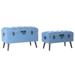Pegane Ensemble De 2 Banquettes Coffres En Métal Et Polyester Coloris Bleu M...