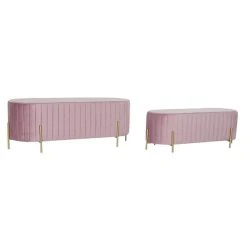 Pegane Ensemble De 2 Banquettes En Métal Et Polyester Coloris Rose Et Pieds ...