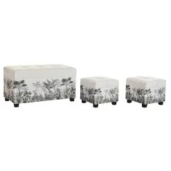 Pegane Ensemble De 3 Banquettes Coffres En MDF Et Polyester Coloris Beige Mot...