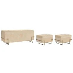 Pegane Ensemble De 3 Banquettes Coffres En Métal Et Velours Beige