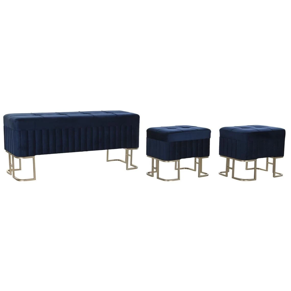 Pegane Ensemble De 3 Banquettes Coffres En Métal Et Velours Coloris Bleu 1 Pegane Ensemble De 3 Banquettes Coffres En Métal Et Velours Coloris Bleu