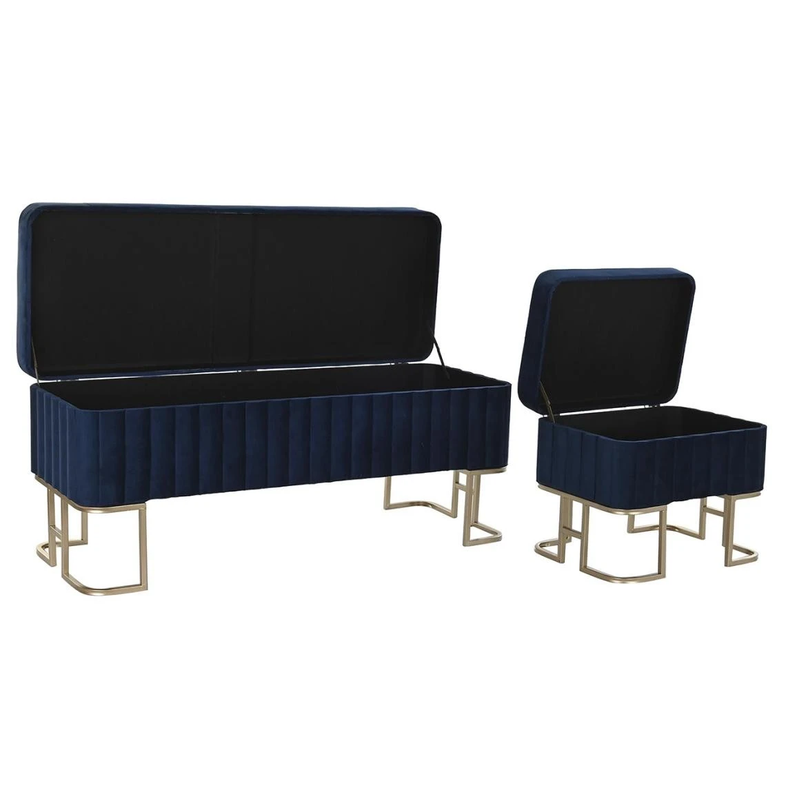 Pegane Ensemble De 3 Banquettes Coffres En Métal Et Velours Coloris Bleu 3 Pegane Ensemble De 3 Banquettes Coffres En Métal Et Velours Coloris Bleu – Image 3