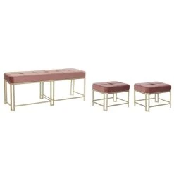 Pegane Ensemble De 3 Banquettes Coffres En Métal Et Velours Coloris Rose