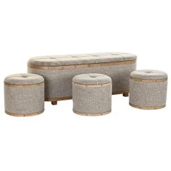Pegane Ensemble De 4 Banquettes Coffres En Bois Et Polyester Coloris Beige - ...