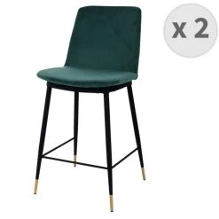 Moloo ENZO - Chaise De Bar En Velours Sauge, Métal Noir Et Doré, (x2)