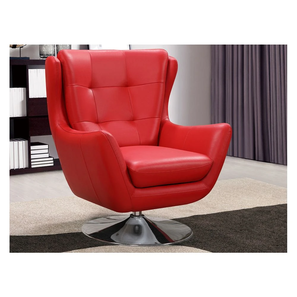 Vente-unique Fauteuil Pivotant En Cuir ANABA - Rouge 2 Vente-unique Fauteuil Pivotant En Cuir ANABA - Rouge – Image 2