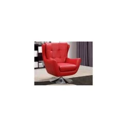 Vente-unique Fauteuil Pivotant En Cuir ANABA - Rouge
