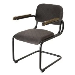 MACABANE Fauteuil Accoudoirs Bois Tissu Velours MAURICE Taupe Pieds Métal