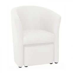 BUT Fauteuil Cabriolet Et Pouf CLAYTON PU Blanc