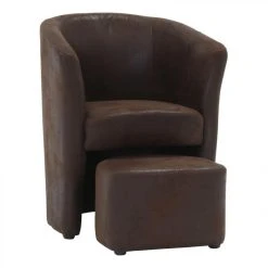 BUT Fauteuil Cabriolet Et Pouf CLAYTON Tissu Gobi Marron Foncé