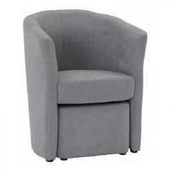 BUT Fauteuil Cabriolet Et Pouf CLAYTON Tissu Soro Gris Clair