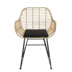 MACABANE Fauteuil CHLOE Rotin Naturel LONG ISLAND Coussin Noir Pieds Métal -Magasin Joss & Main fauteuil chloe rotin naturel long island coussin noir pieds metal design 509755 3 1140x1140