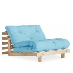 Inside 75 Fauteuil Convertible Futon ROOTS Pin Naturel Coloris Bleu Clair Coucha...