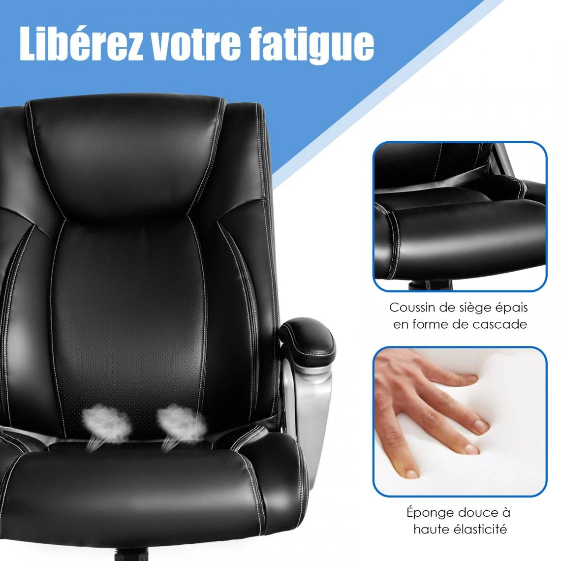 Costway Fauteuil De Bureau Bascule à Roulettes Avec Appui-tête, Hauteur Rég... 3 Costway Fauteuil De Bureau Bascule à Roulettes Avec Appui-tête, Hauteur Rég... – Image 3