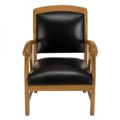 MACABANE Fauteuil En Teck Et Cuir Style Colonial - Noir -Magasin Joss & Main fauteuil en teck et cuir style colonial noir 500266 3 1140x1140