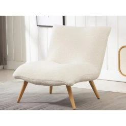 Vente-unique Fauteuil En Tissu Sherpa Effet Peau De Mouton PEPITA - Blanc