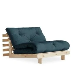 Inside 75 Fauteuil Convertible Futon RACINES Pin Naturel Coloris Bleu Pétrole C...