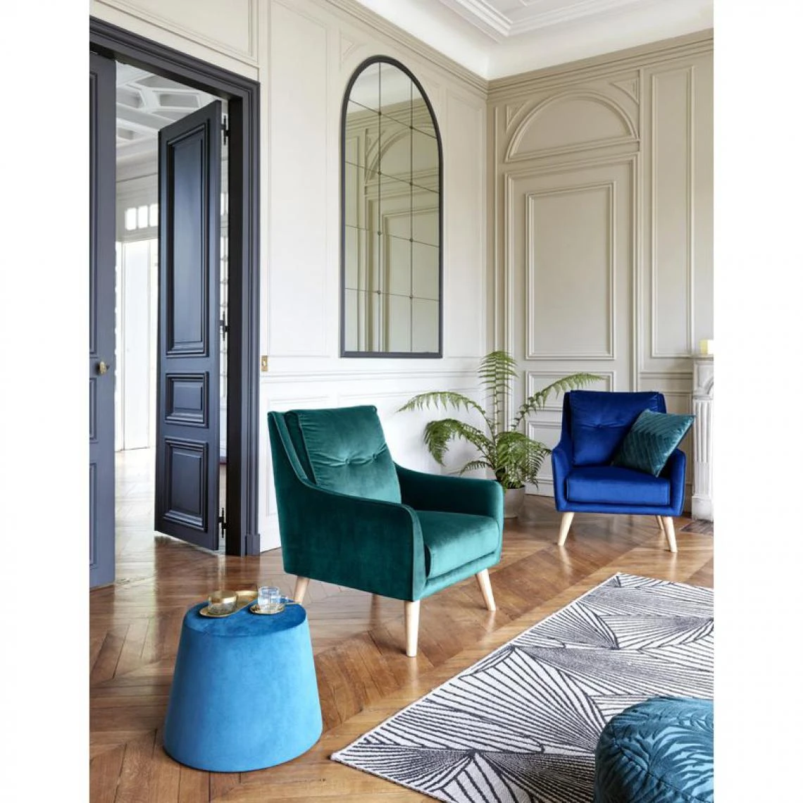 BUT Fauteuil LAURANNE Tissu Bleu Vert 2 BUT Fauteuil LAURANNE Tissu Bleu Vert – Image 2