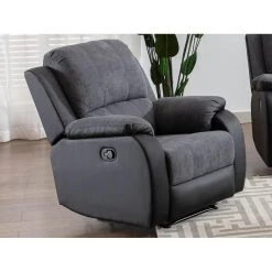Vente-unique Fauteuil Relax En Microfibre Et Simili Gris Et Noir BRODY