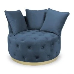 MENZZO Fauteuil Rond Capitonné Timeo Velours Bleu -Magasin Joss & Main fauteuil rond capitonne timeo velours bleu 10668916 27789592 1140x1140