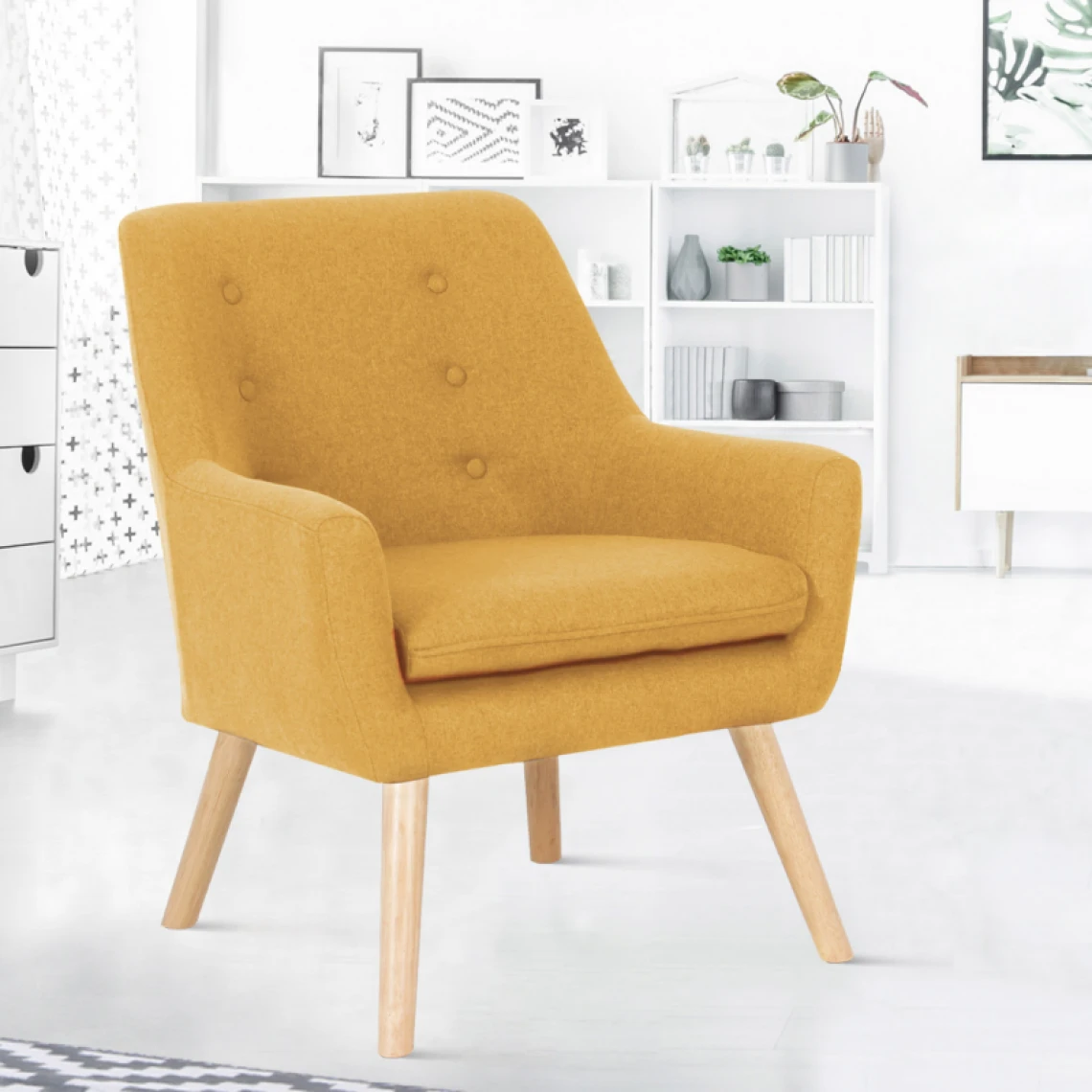 Idmarket Fauteuil Scandinave NAT En Tissu Jaune Moutarde 1 Idmarket Fauteuil Scandinave NAT En Tissu Jaune Moutarde