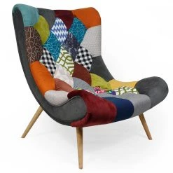 MENZZO Fauteuil Scandinave Romilly Tissu Patchwork
