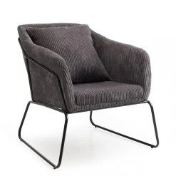 MACABANE Fauteuil Tissu AGATHE Velours Cotelé Gris Anthracite Pieds Évasés M... -Magasin Joss & Main fauteuil tissu agathe velours cotele gris anthracite pieds vases metal design 3197652 3 1140x1140 2