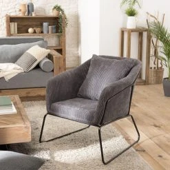 MACABANE Fauteuil Tissu AGATHE Velours Cotelé Gris Anthracite Pieds Évasés M... -Magasin Joss & Main fauteuil tissu agathe velours cotele gris anthracite pieds vases metal design 3197652 8 1140x1140 1