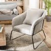 MACABANE Fauteuil Tissu AGATHE Velours Cotelé Gris Perle Pieds Évasés Métal