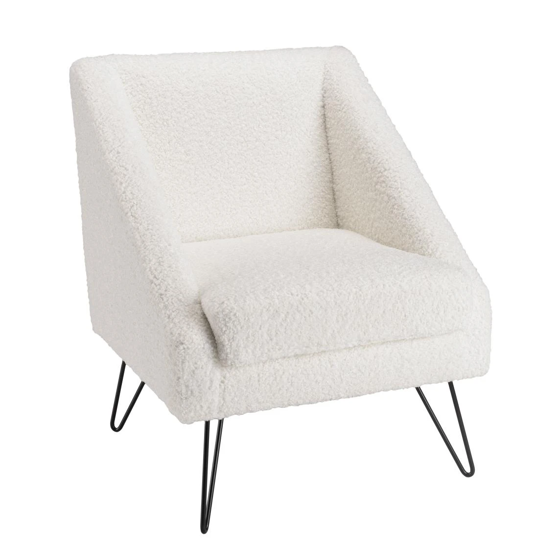 MACABANE Fauteuil Tissu Bouclette Blanc Pieds épingles Métal Noir AGATHE 3 MACABANE Fauteuil Tissu Bouclette Blanc Pieds épingles Métal Noir AGATHE – Image 3