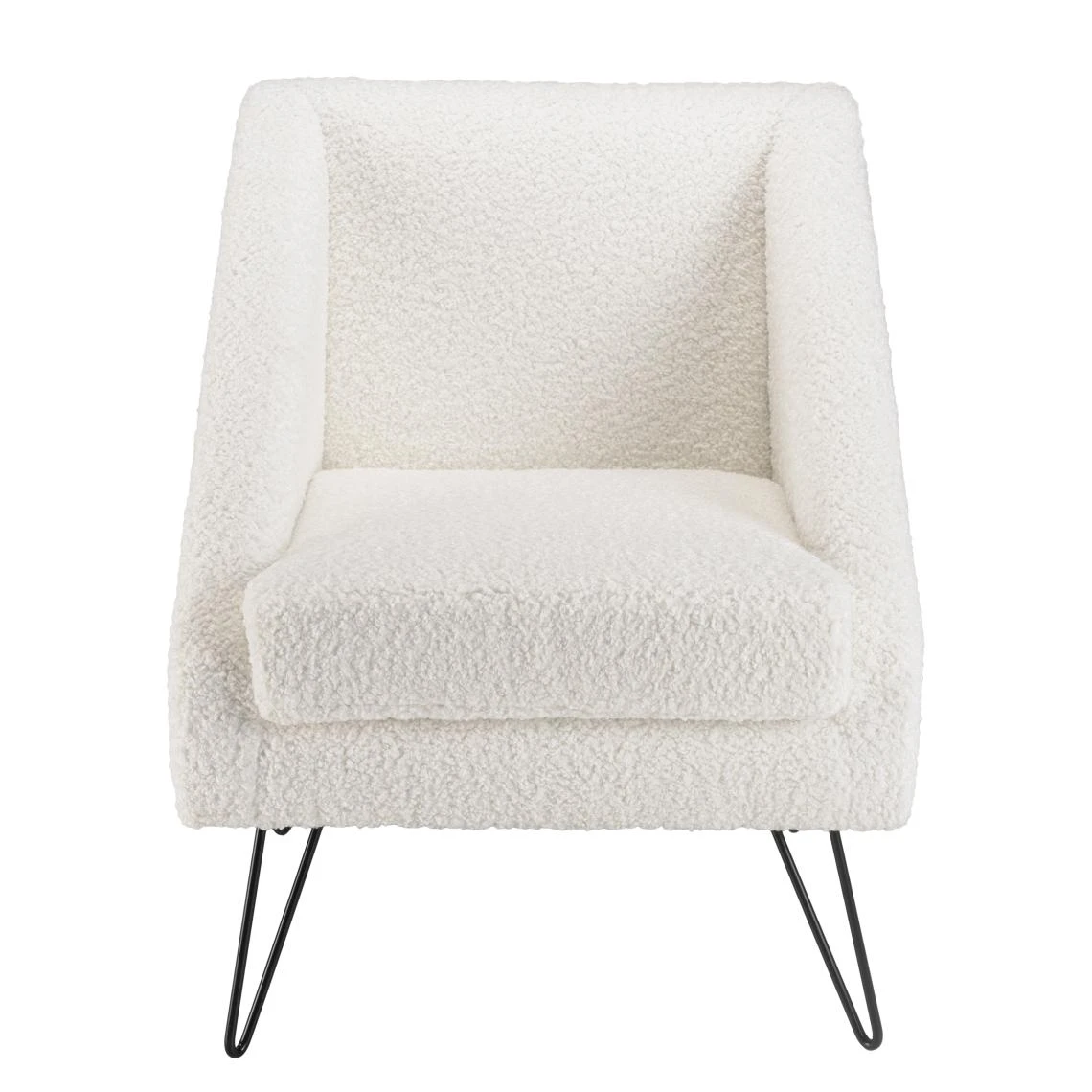 MACABANE Fauteuil Tissu Bouclette Blanc Pieds épingles Métal Noir AGATHE 1 MACABANE Fauteuil Tissu Bouclette Blanc Pieds épingles Métal Noir AGATHE