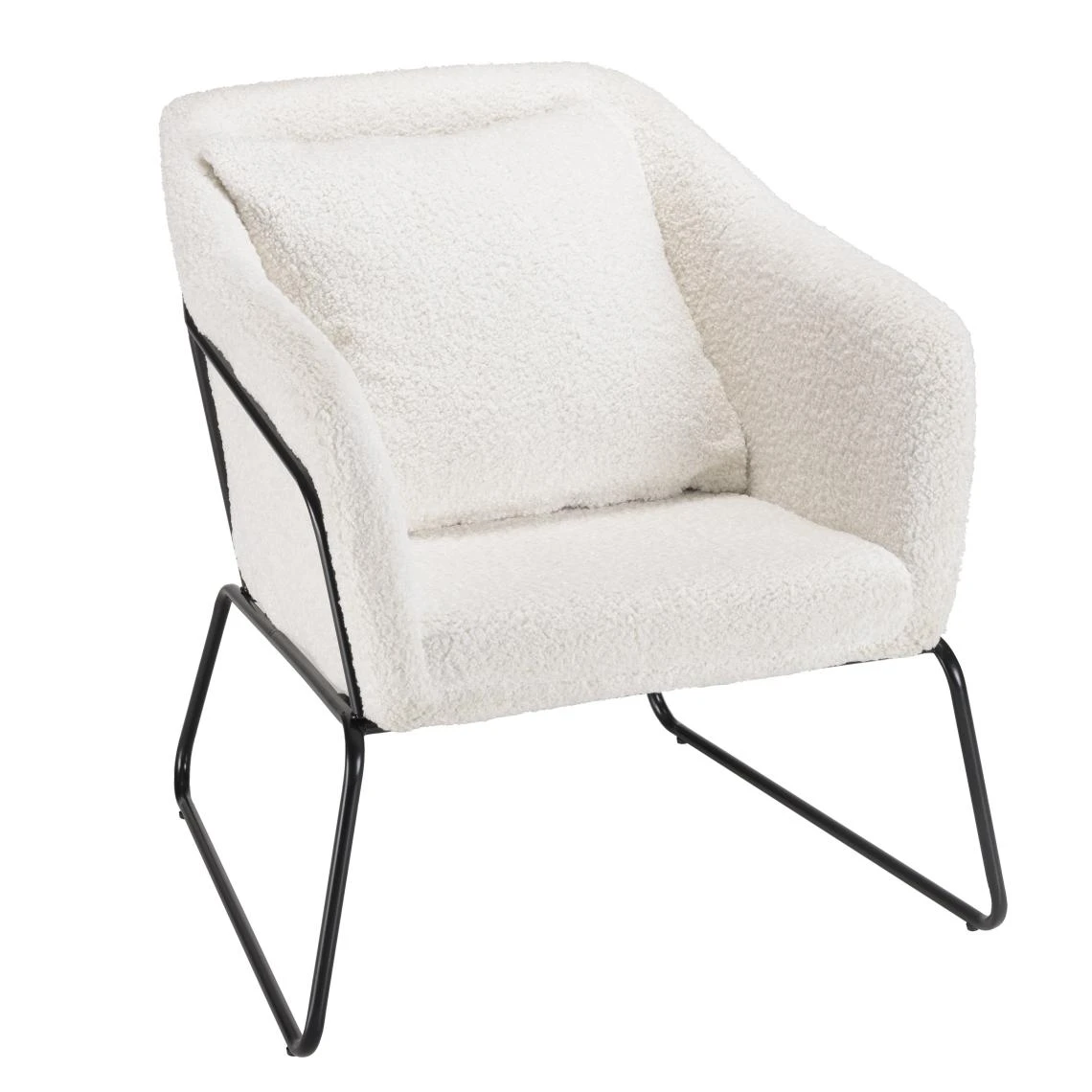 MACABANE Fauteuil Tissu Bouclette Blanc Pieds évasés Métal Noir AGATHE 3 MACABANE Fauteuil Tissu Bouclette Blanc Pieds évasés Métal Noir AGATHE – Image 3