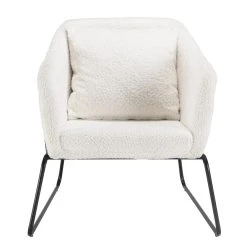 MACABANE Fauteuil Tissu Bouclette Blanc Pieds évasés Métal Noir AGATHE