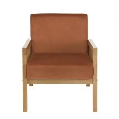MACABANE Fauteuil Velours Orange Pieds Bois Et Accoudoirs Rotin -Magasin Joss & Main fauteuil velours orange pieds bois et accoudoirs rotin 3357760 6183290 90 1140x1140