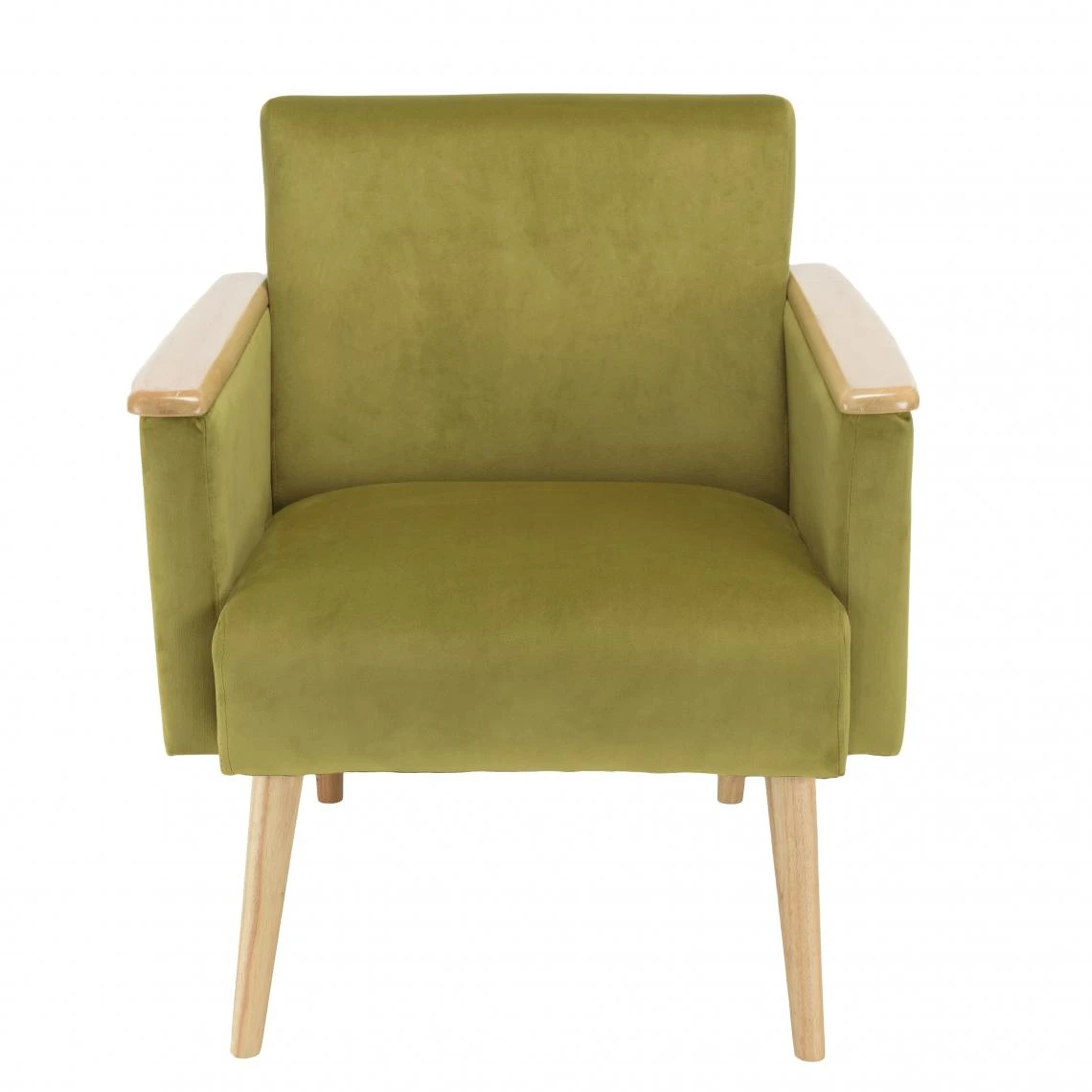 MACABANE Fauteuil Velours Vert Clair Pieds Et Accoudoirs Bois 6 MACABANE Fauteuil Velours Vert Clair Pieds Et Accoudoirs Bois – Image 6