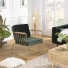 MACABANE Fauteuil Velours Vert Foncé Pieds Métal Doré Accoudoir Cordage