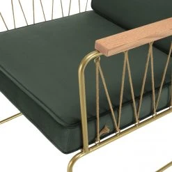 MACABANE Fauteuil Velours Vert Foncé Pieds Métal Doré Accoudoir Cordage -Magasin Joss & Main fauteuil velours vert fonce pieds metal dore accoudoir cordage 3358790 6189324 24 1140x1140