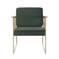 MACABANE Fauteuil Velours Vert Foncé Pieds Métal Doré Accoudoir Cordage -Magasin Joss & Main fauteuil velours vert fonce pieds metal dore accoudoir cordage 3358790 6189330 30 1140x1140
