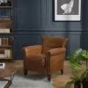 MACABANE Fauteuil Verone Vintage Cuir Pieds Bois Avec Roulettes GASTON
