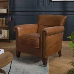 MACABANE Fauteuil Verone Vintage Cuir Pieds Bois Avec Roulettes GASTON -Magasin Joss & Main fauteuil verone vintage cuir pieds bois avec roulettes gaston 3357770 6183366 66 1140x1140