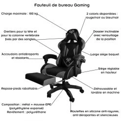 Malatec GAMER Fauteuil De Bureau Siège Gaming Dossier Inclinable Avec Repose-... -Magasin Joss & Main gamer fauteuil de bureau siege gaming dossier inclinable avec repose pieds rouge 11746682 30984384 1140x1140
