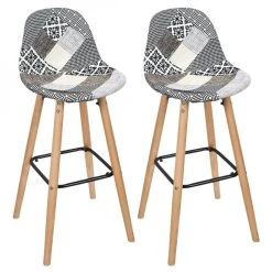 Altobuy GIADA - Lot De 2 Tabourets De Bar Patchwork Motifs Grisés