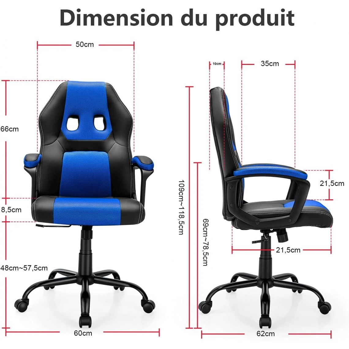 GIANTEX Chaise De Bureau Ergonomique Inclinable 90-115° Chaise Gaming... 5 GIANTEX Chaise De Bureau Ergonomique Inclinable 90-115° Chaise Gaming... – Image 5